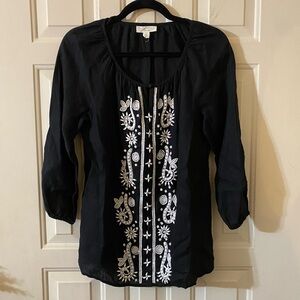 3/$18 Charter Club Luxury Linen Black Beaded Top Size Small